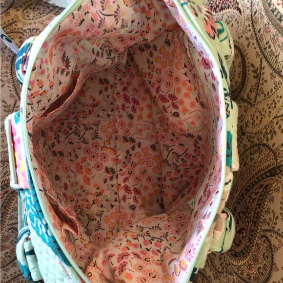 Vera Bradley Iconic Glenna Satchel In Green Mint Flowers Handbag - Picture 2 of 8